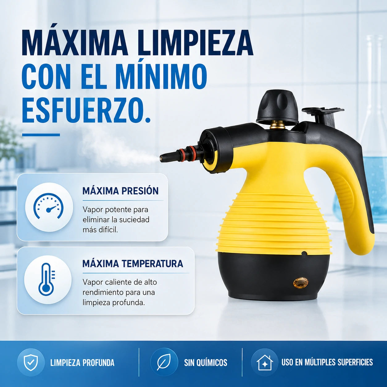 CleanEase – Dispositivo de Vapor Compacto | Limpieza Rápida y Profunda en Sofás, Ropa, Cristales y Más
