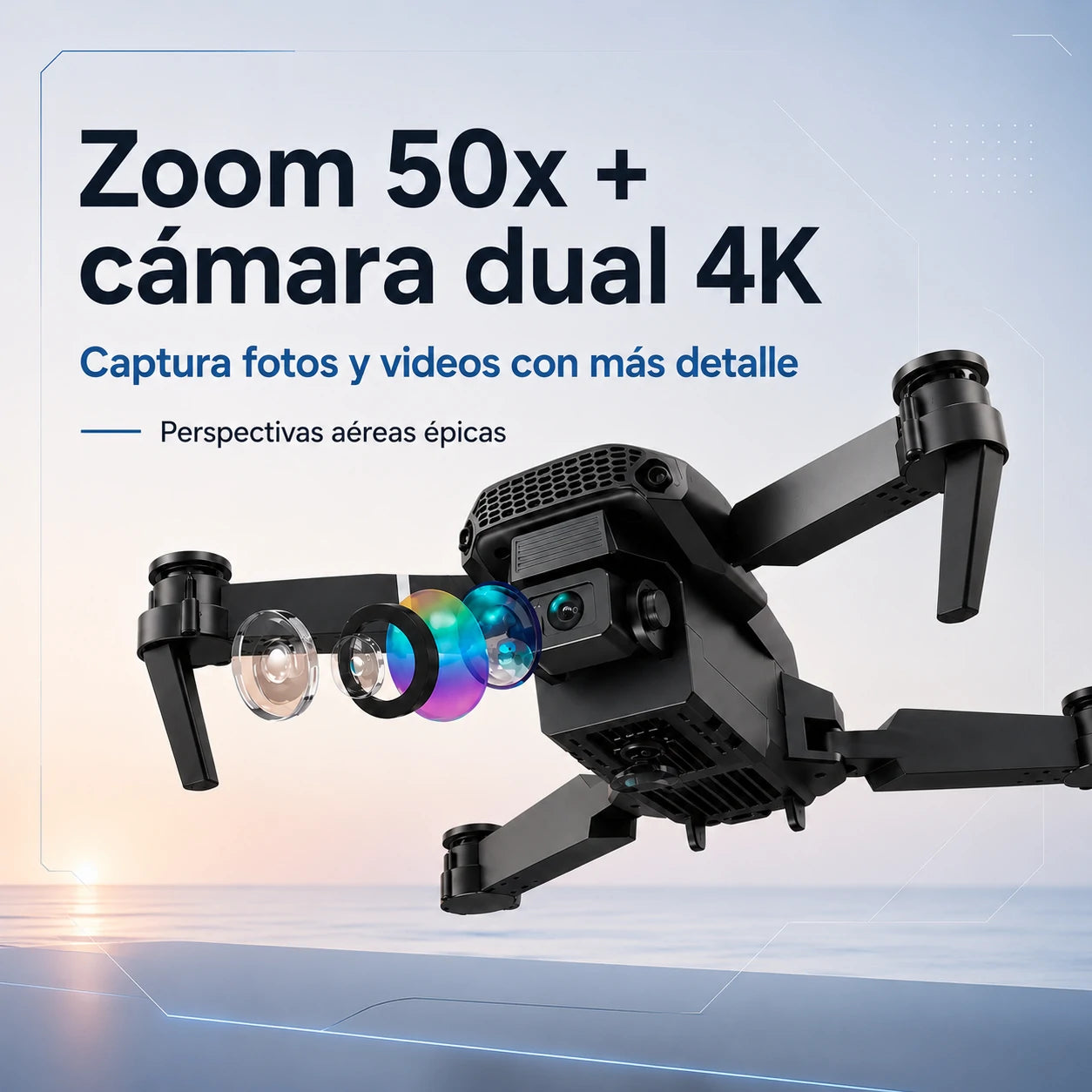 Drone VisionFly 4K con Cámara Dual + Zoom 50x + Maletín | Lleva Audífonos con Cancelación de Ruido