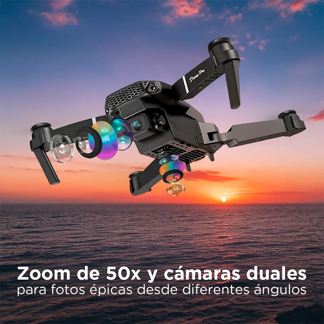 Drone VisionFly 4K con Cámara Dual + Zoom 50x + Maletín | Lleva Audífonos con Cancelación de Ruido