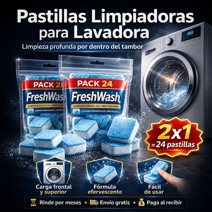 FreshWash Pack 24 Pastillas – Limpieza Profunda para tu Lavadora Sin Esfuerzo