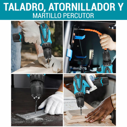 Combo Taladro FuerzaPro 21v [26 piezas + estuche]