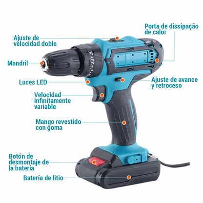 Combo Taladro FuerzaPro 21v [26 piezas + estuche]