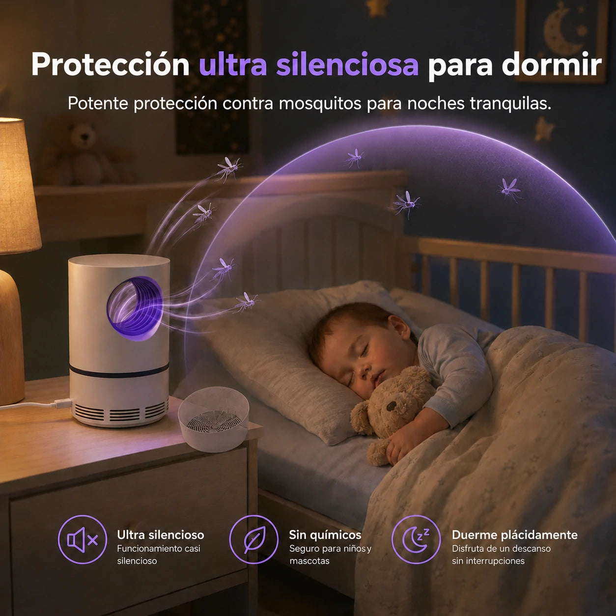 Trampa UV Silenciosa para Mosquitos, Segura para Niños y Mascotas, Mosquito Guard