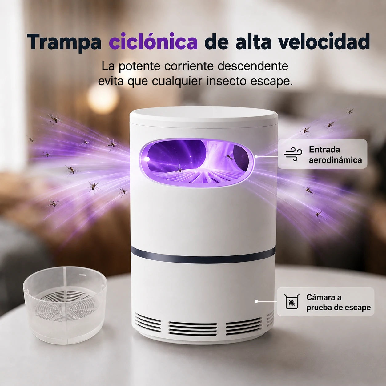 Trampa UV Silenciosa para Mosquitos, Segura para Niños y Mascotas, Mosquito Guard