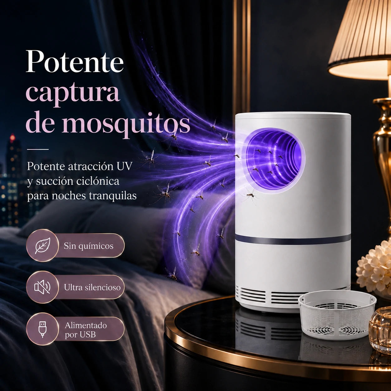 Trampa UV Silenciosa para Mosquitos, Segura para Niños y Mascotas, Mosquito Guard