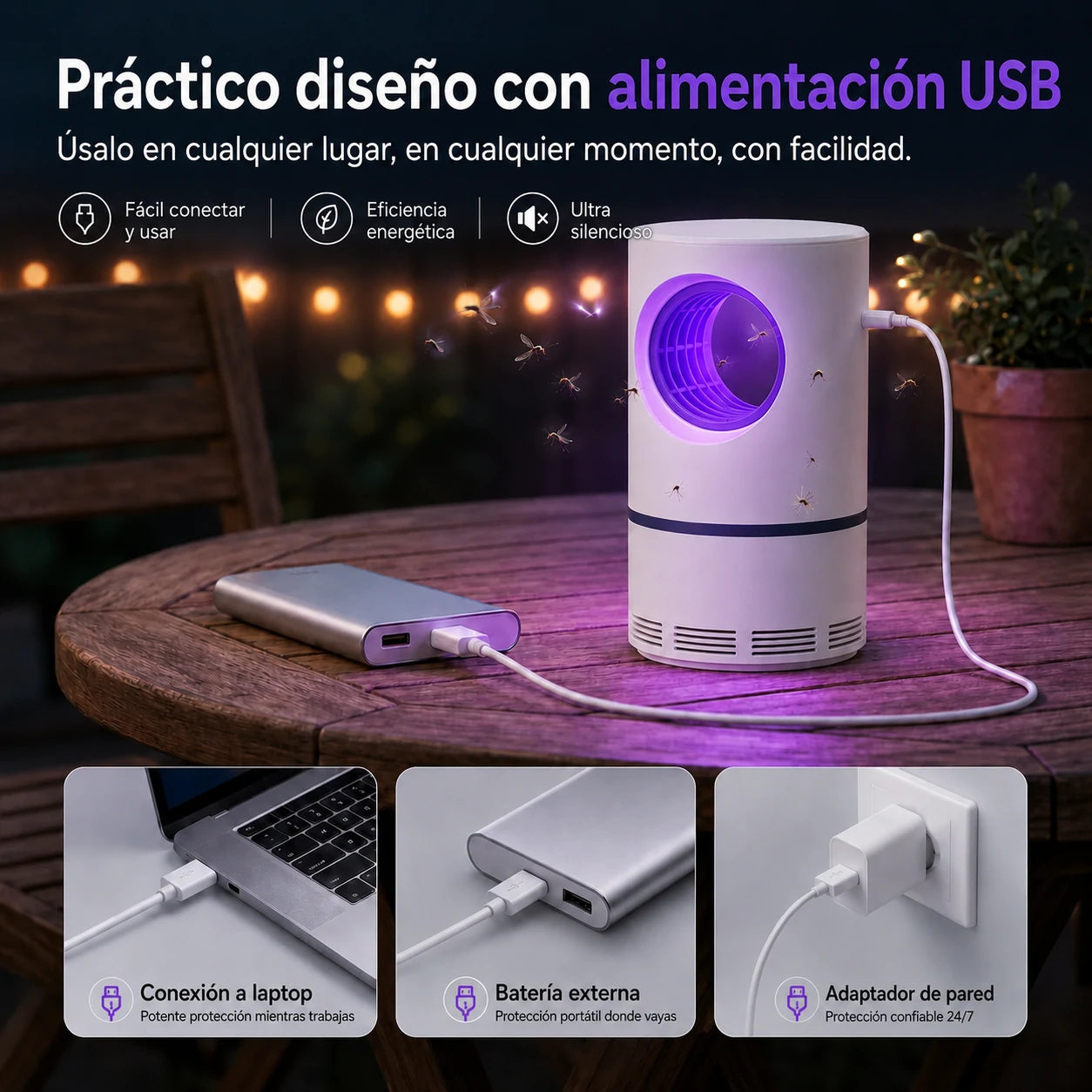 Trampa UV Silenciosa para Mosquitos, Segura para Niños y Mascotas, Mosquito Guard