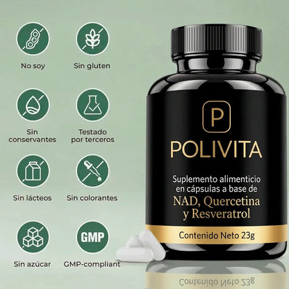 PoliVita 60 Cápsulas - Compra 1 y Lleva 2 -Antienvejecimiento, Energía y Concentración