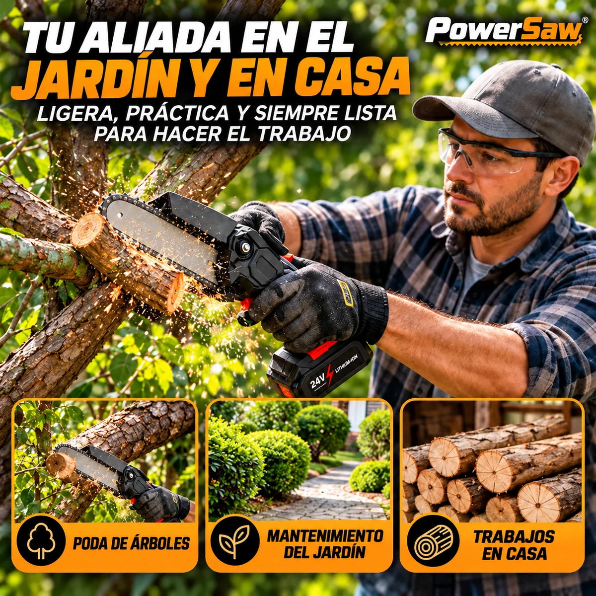 PowerSaw – Motosierra Eléctrica Portátil para Cortes Rápidos y Precisos