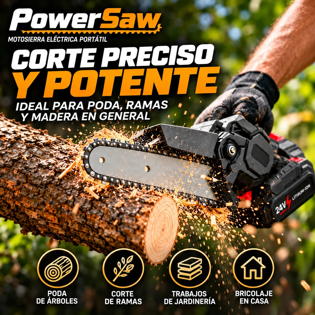 PowerSaw – Motosierra Eléctrica Portátil para Cortes Rápidos y Precisos