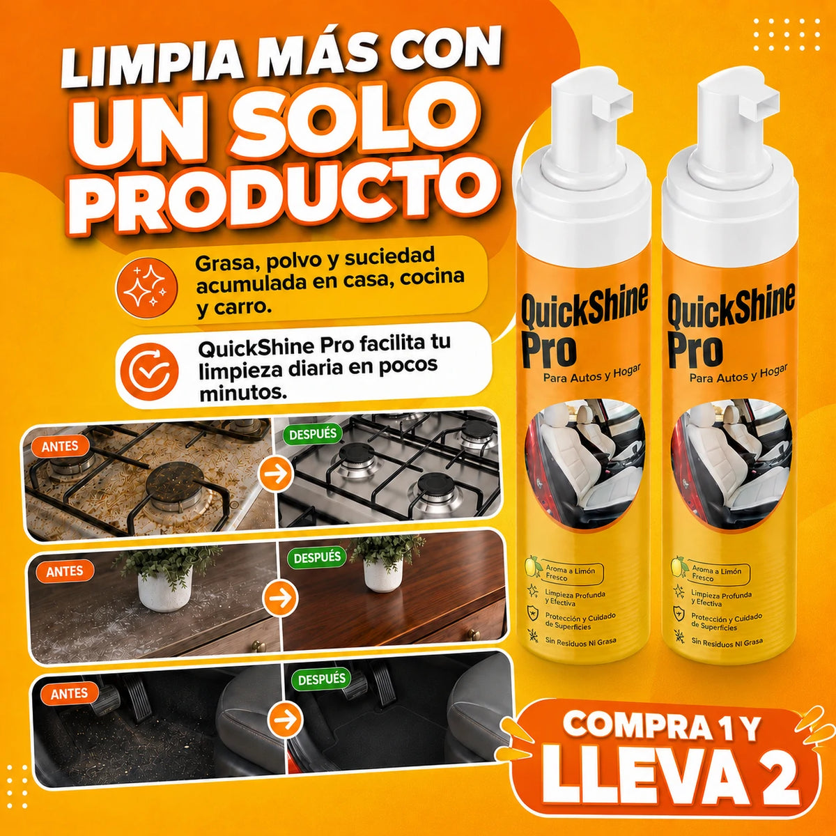 QuickShine Pro | Elimina la suciedad y las manchas - Compra 1 y Lleva 2